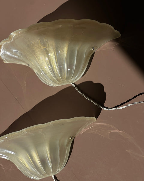 Vintage golden Murano shell wall lamps (2 available)