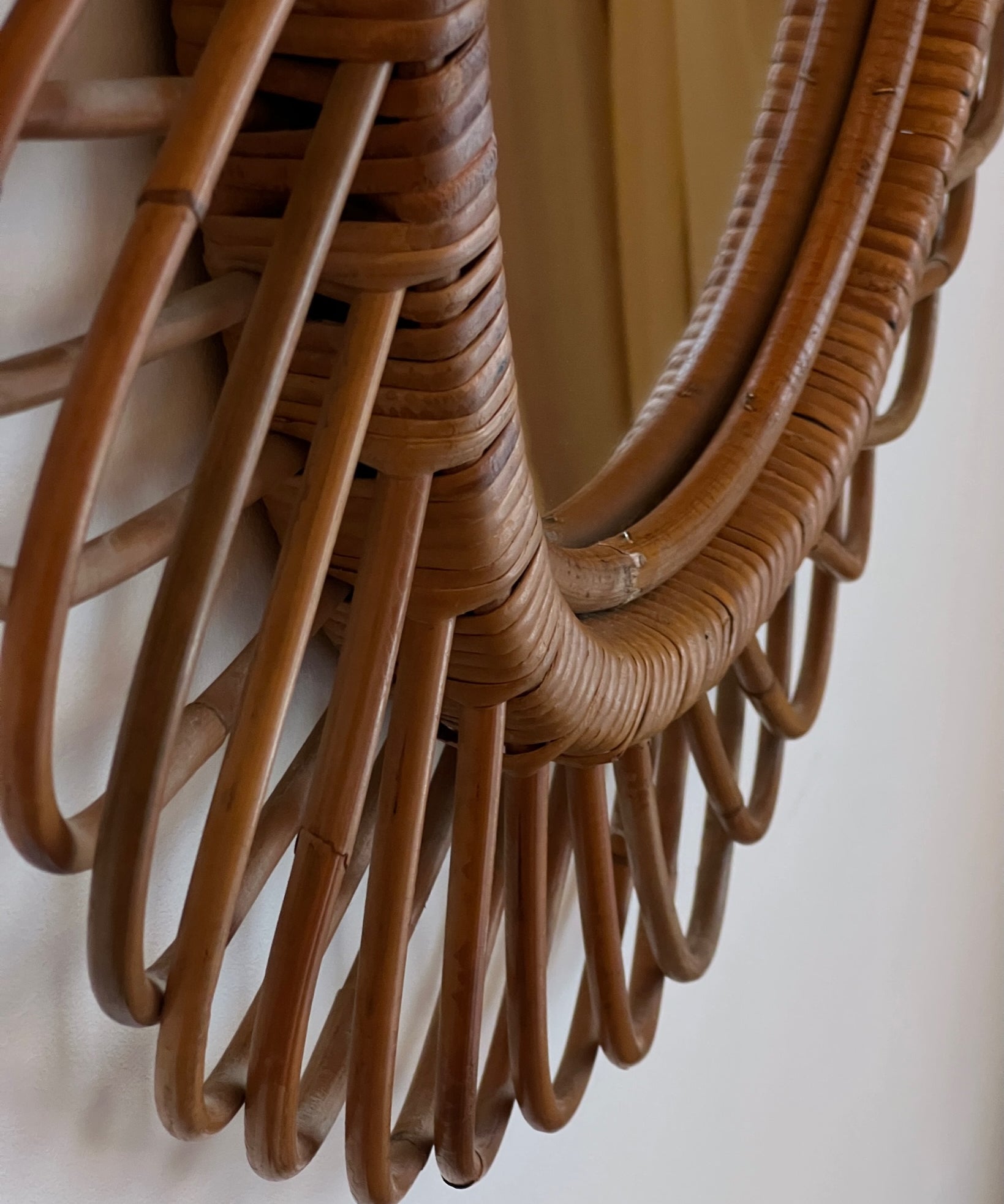 Vintage Italian mirror with rattan frame