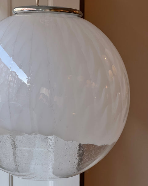 Large vintage white clear Murano ceiling lamp (D50)