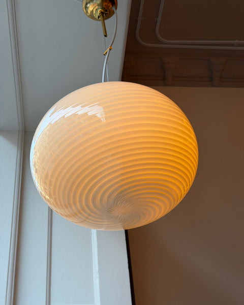 Vintage oval yellow swirl Murano ceiling lamp (D35)