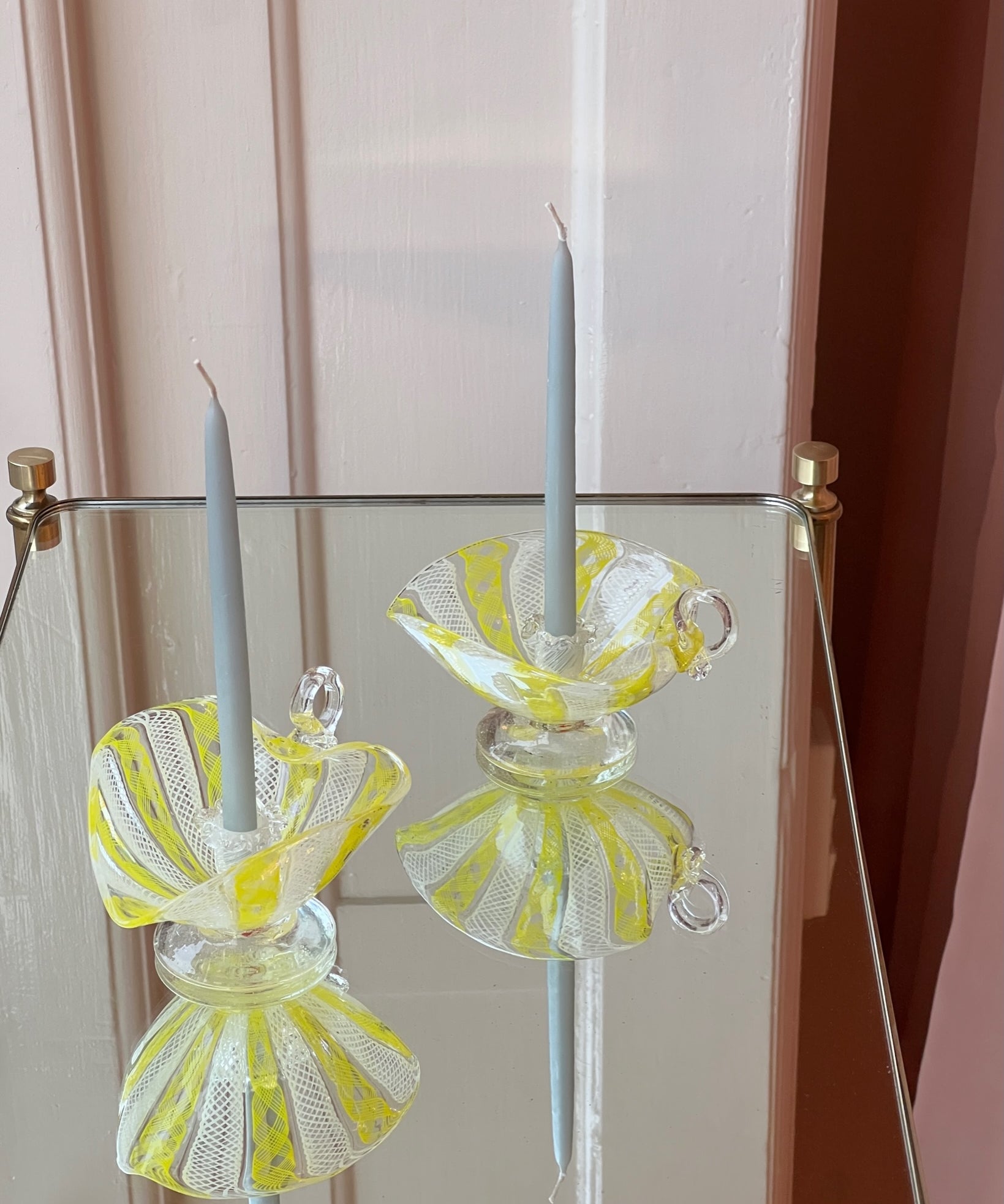 Vintage yellow Murano candle holders (1 available)