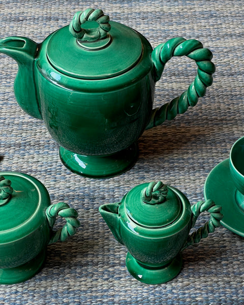 Vintage Vallauris green ceramic coffee set/tableware