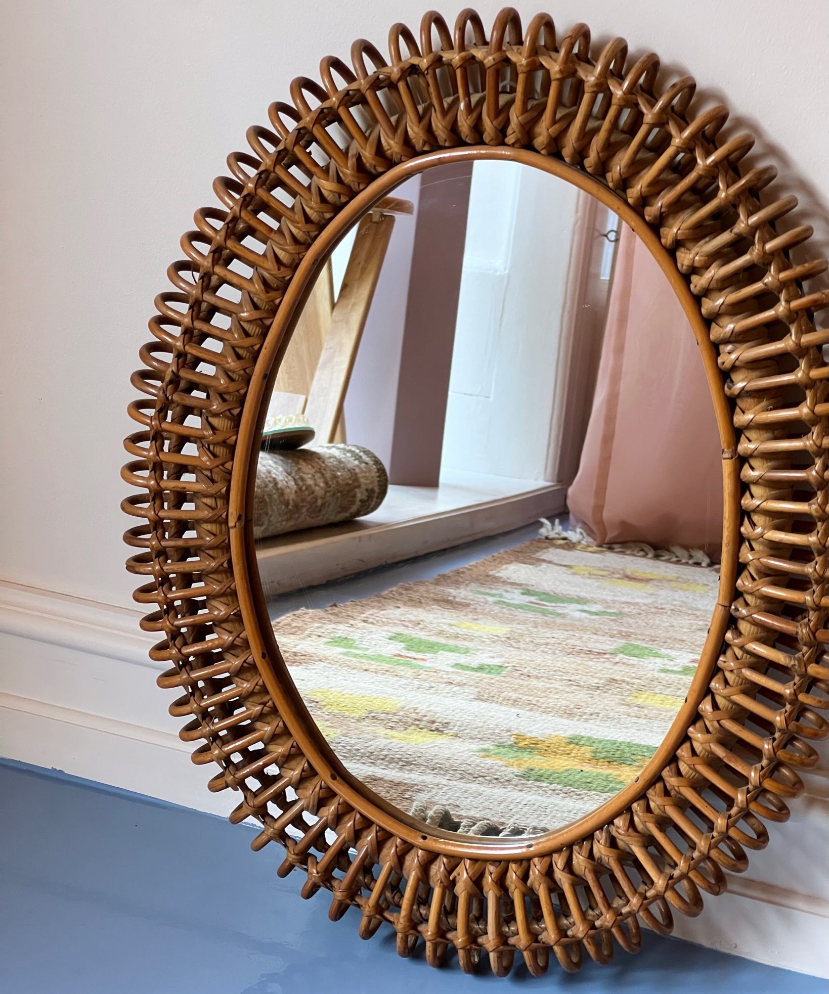 Vintage Italian mirror with rattan frame