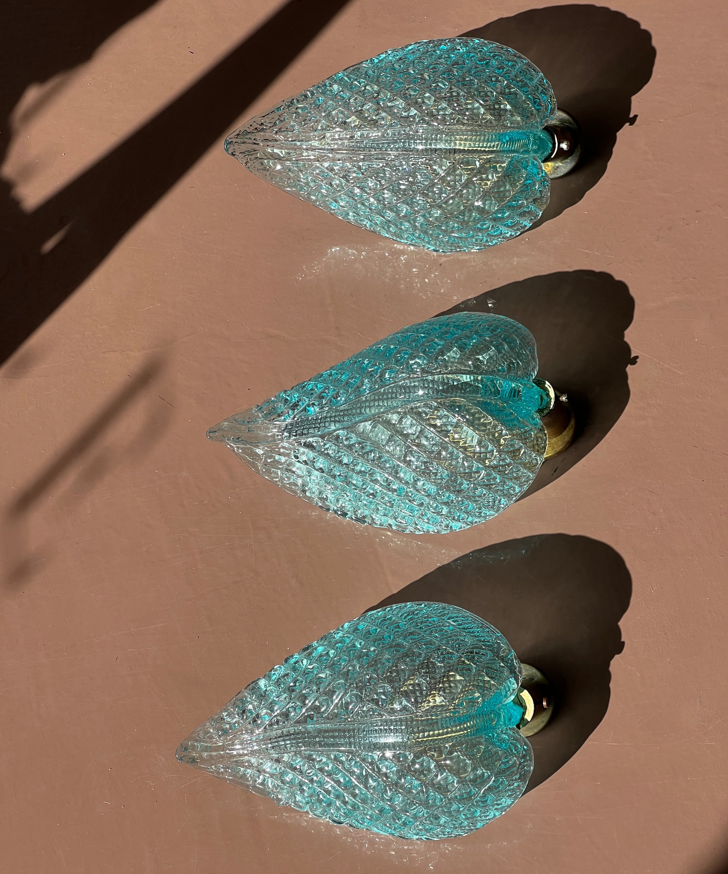 Vintage Murano blue leaf wall lamp