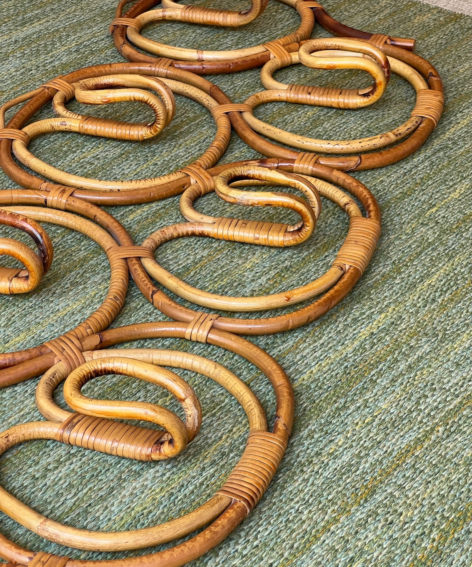 Large vintage rattan coat rack
