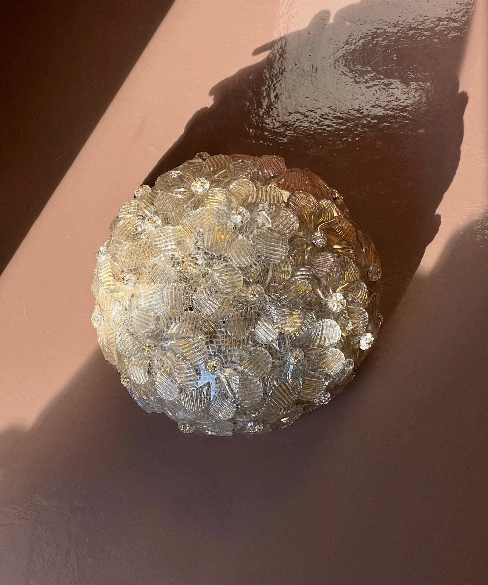 Vintage clear/golden Murano flower ceiling/wall lamp (D22)