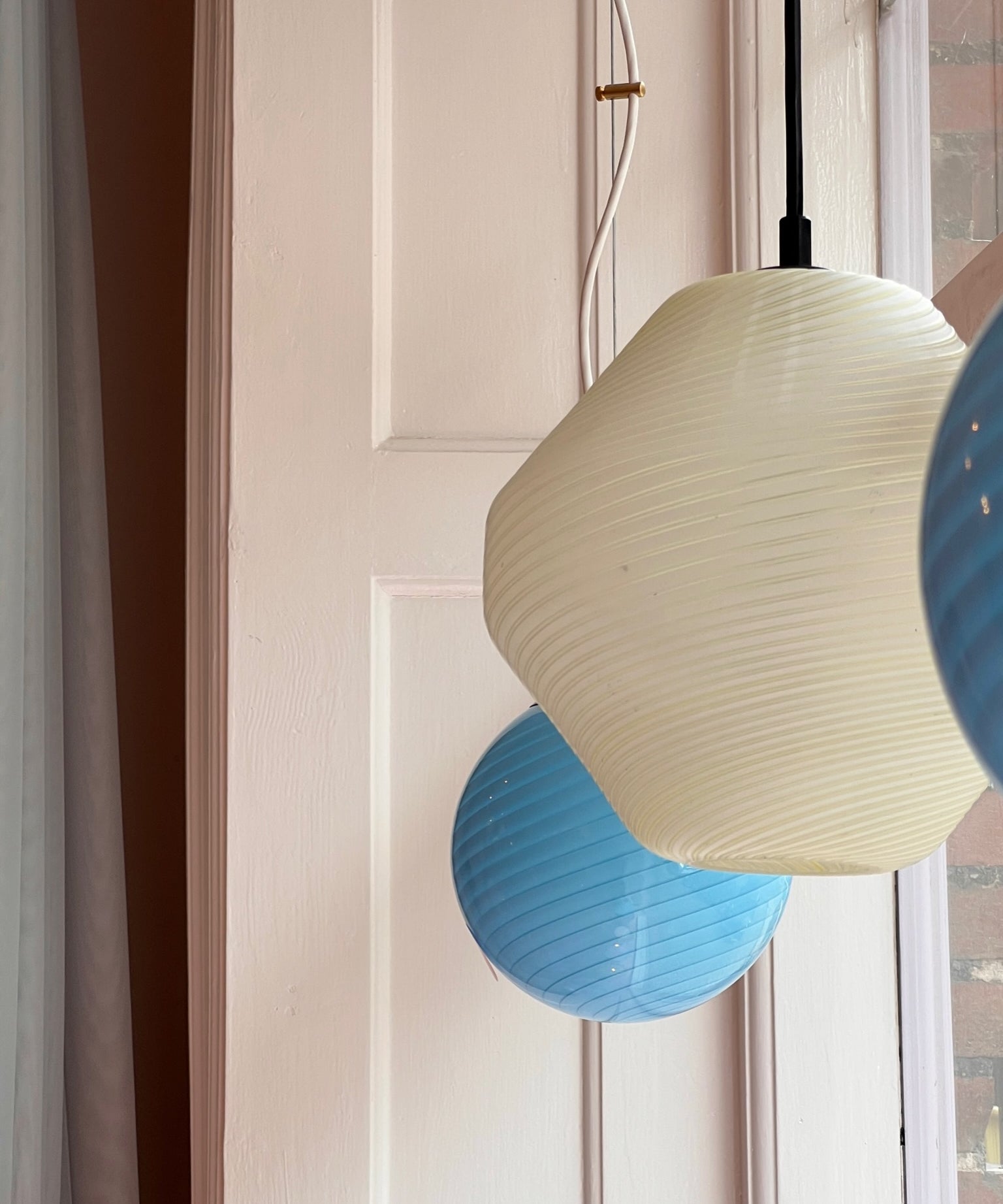 Vintage light yellow swirl Murano ceiling lamp