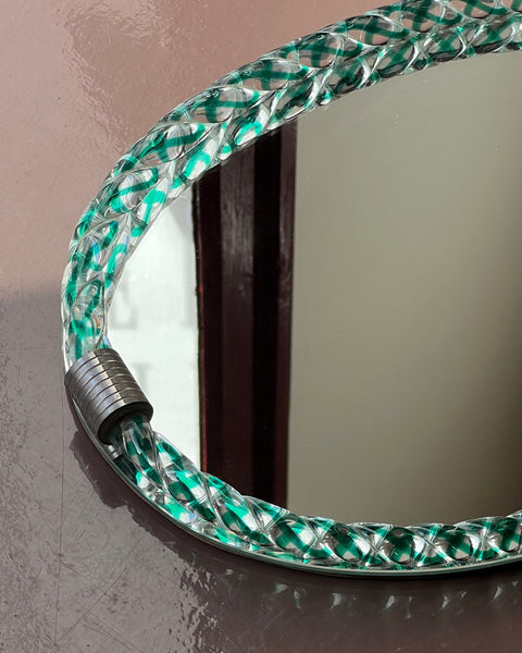 Vintage Italian mirror with twisted clear/green glass frame