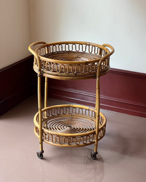 Vintage rattan trolley/table with wheels