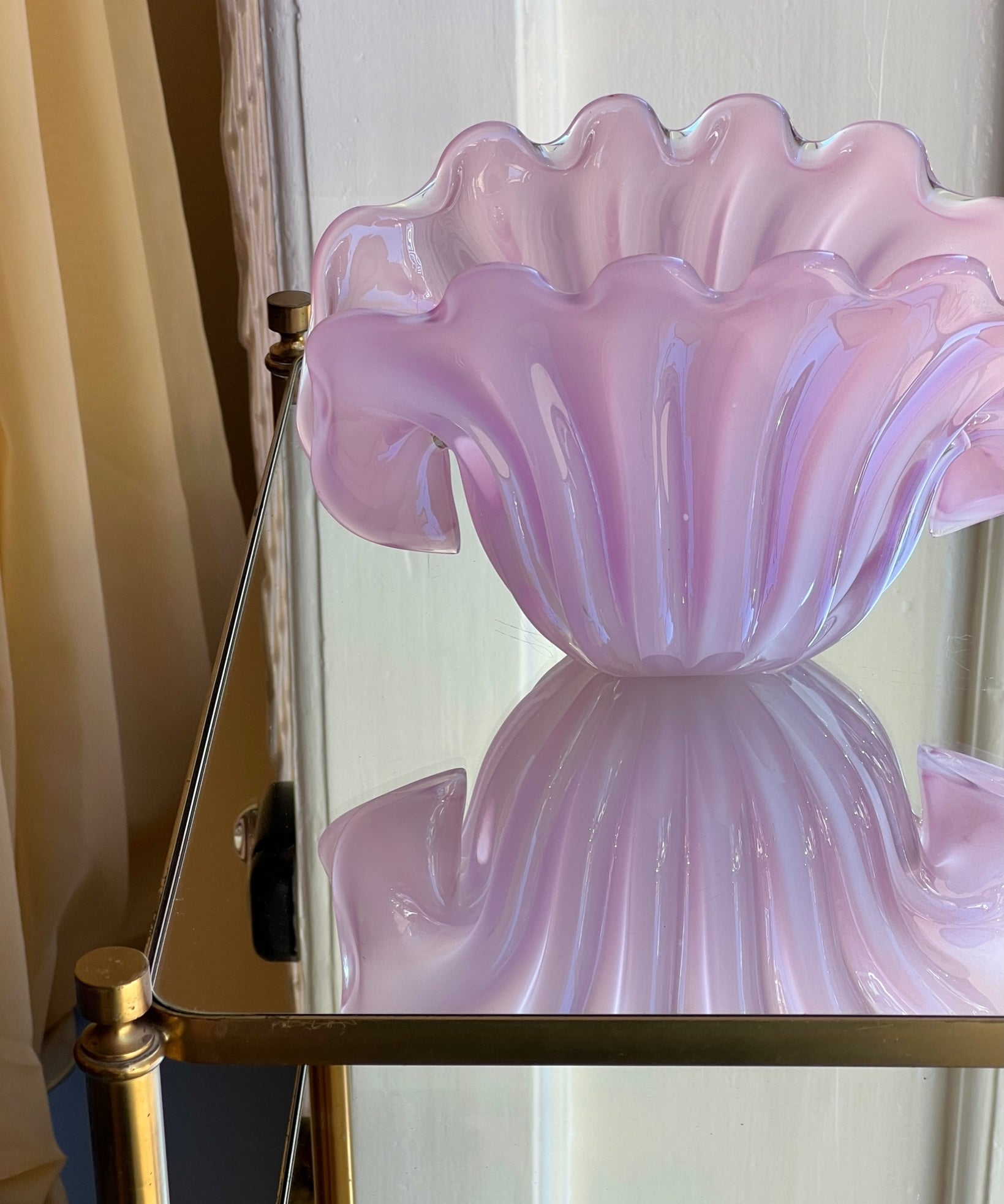 Vintage opal pink Murano shell bowl