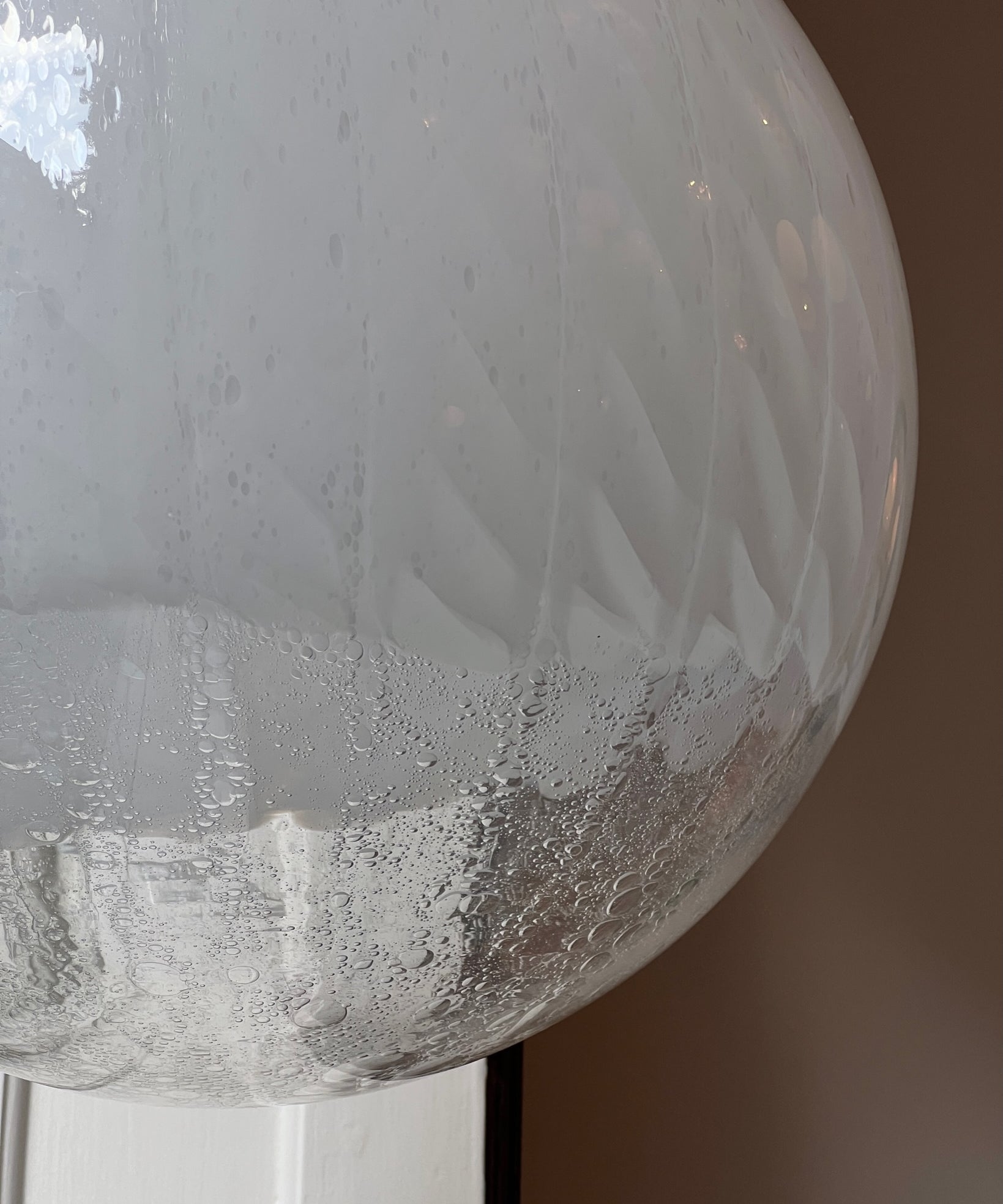 Large vintage white clear Murano ceiling lamp (D50)
