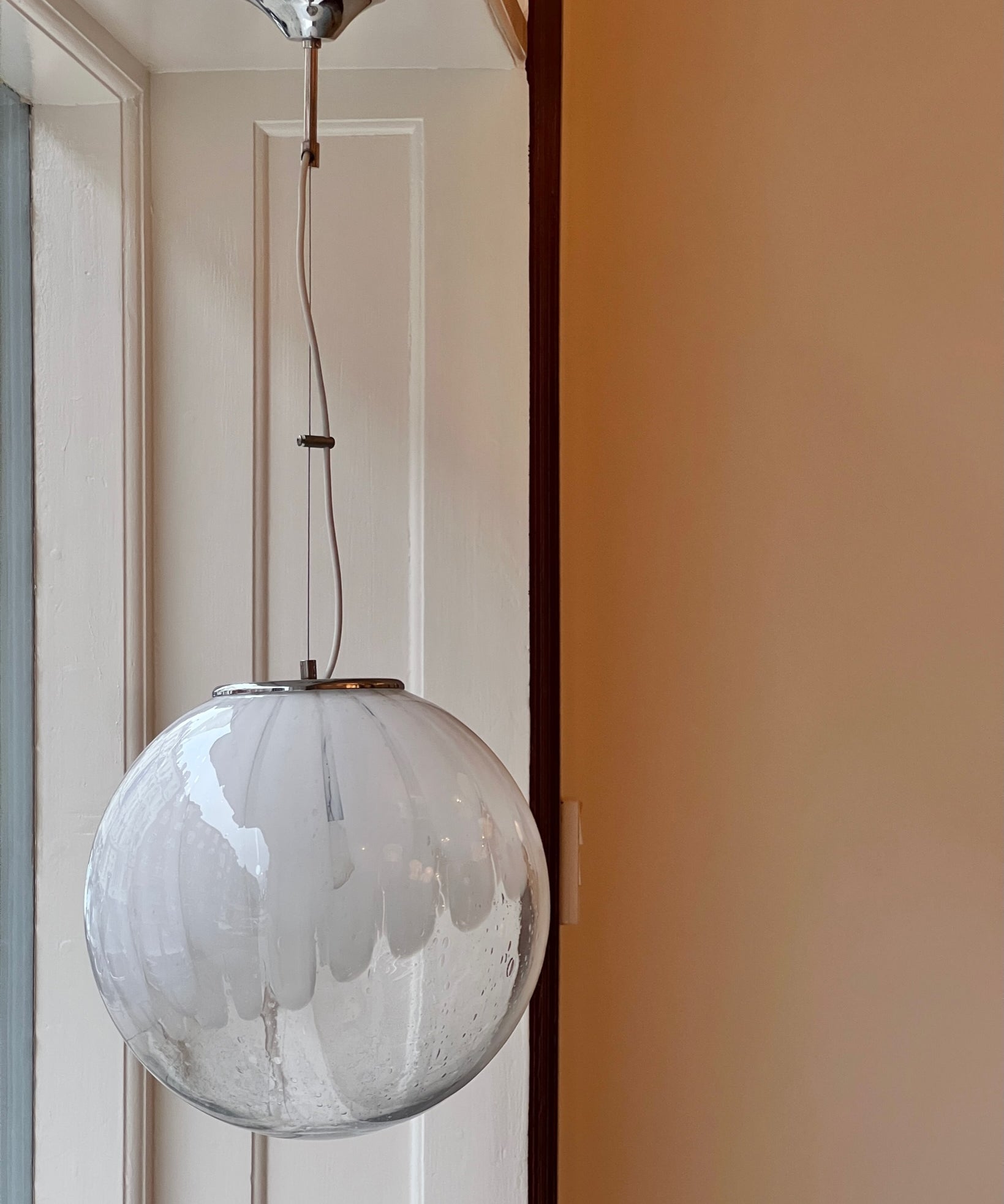 Vintage white clear Murano ceiling lamp (D35)