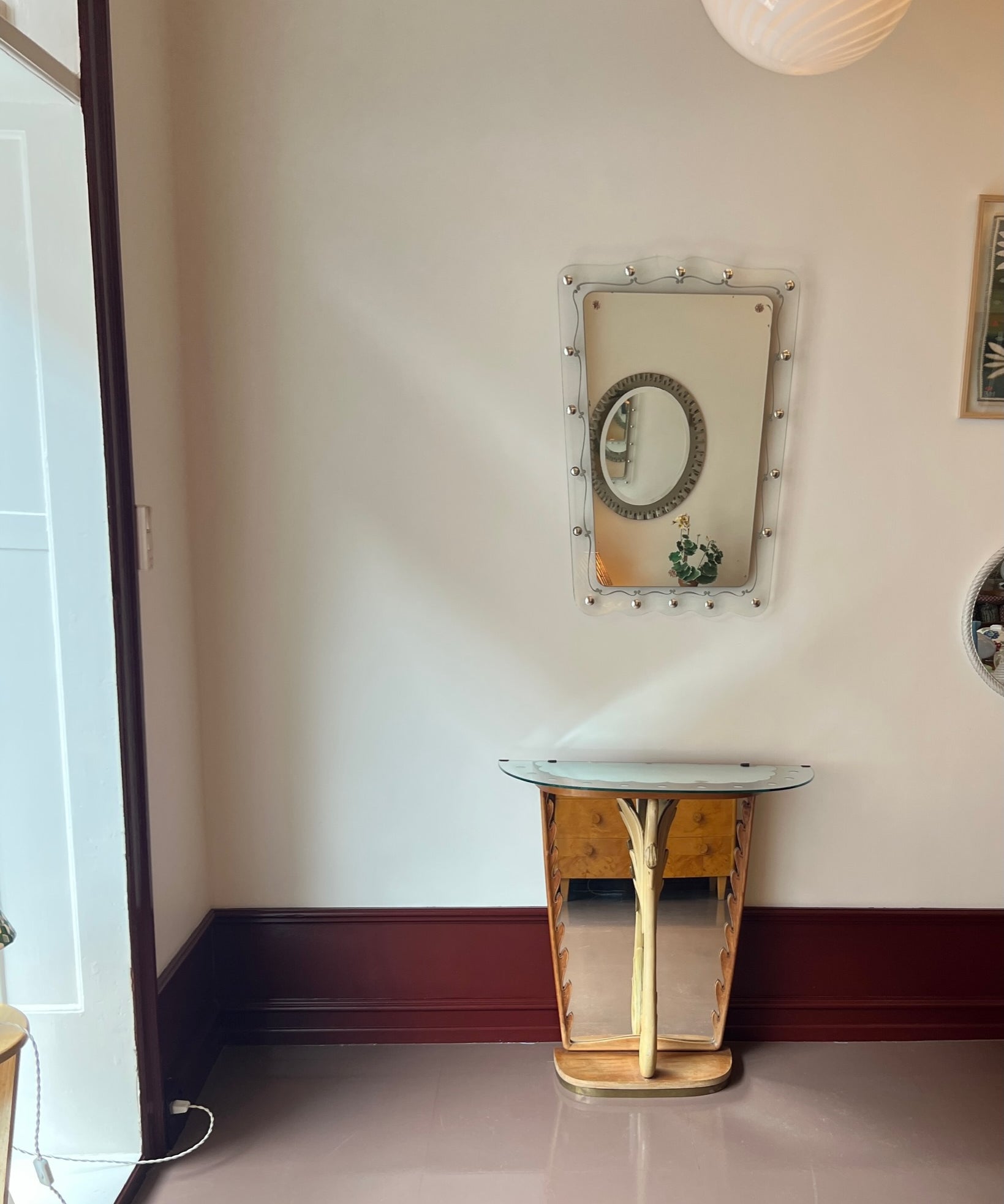 Set of vintage console table and mirror, Italy 1940s