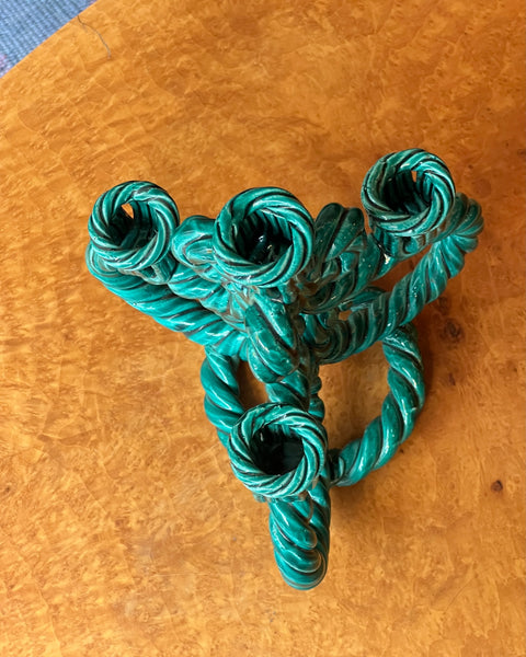 Vintage green twisted ceramic candle holder