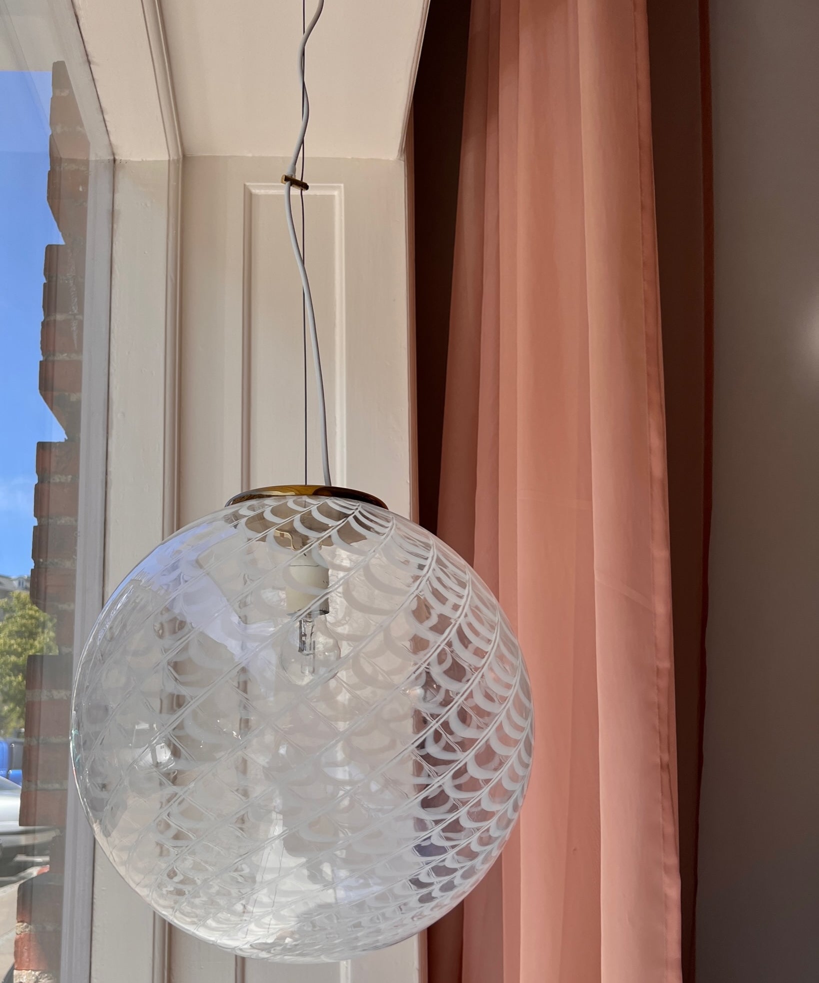 Vintage white clear Murano ceiling lamp (D40)