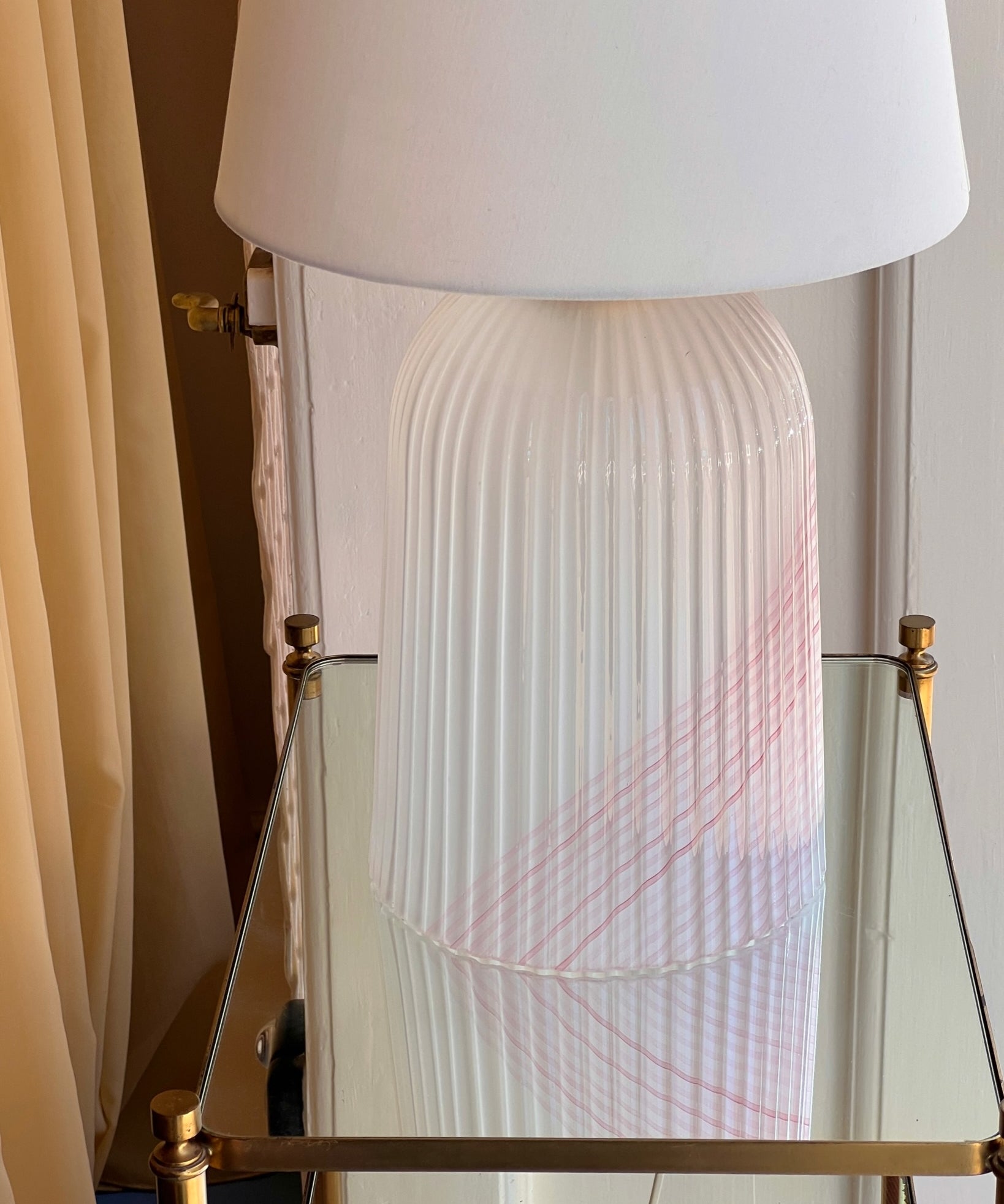 Vintage light pink/white swirl Murano table lamp (without shade)