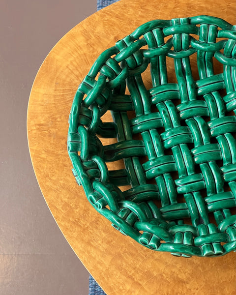 Vintage green ceramic basket