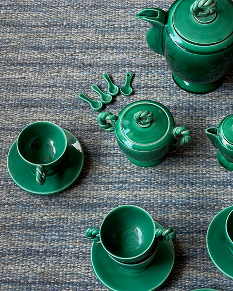 Vintage Vallauris green ceramic coffee set/tableware