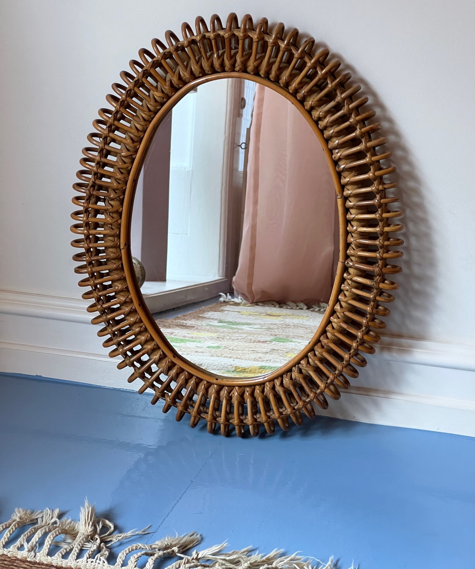 Vintage Italian mirror with rattan frame