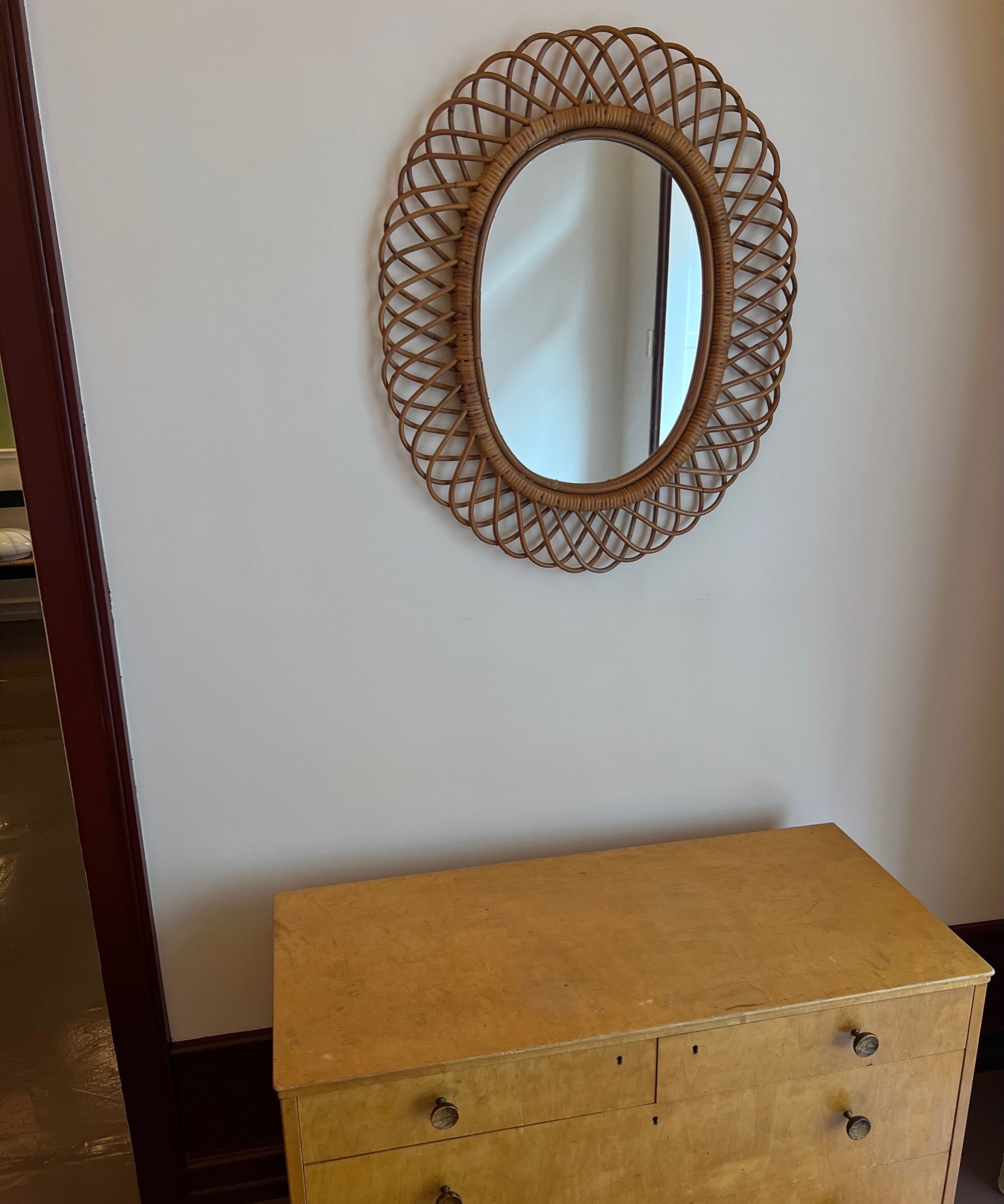 Vintage Italian mirror with rattan frame