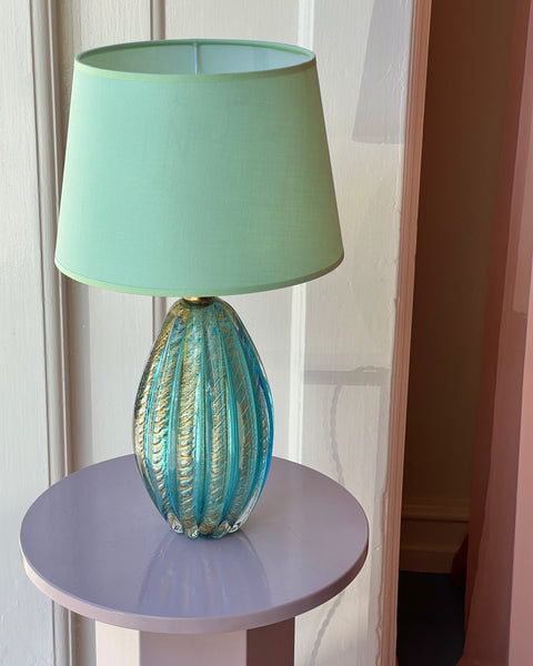 Large vintage blue/green Murano table lamp (with shade)