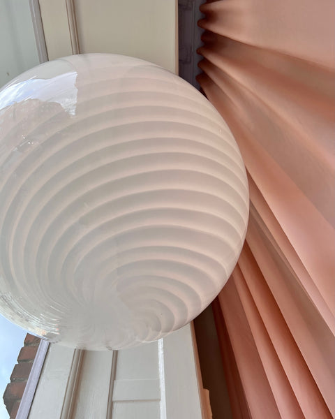 Large vintage Murano white swirl ceiling lamp (D50)