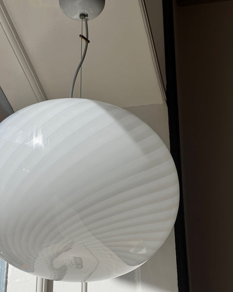 Vintage Murano white swirl oval ceiling lamp (D40)