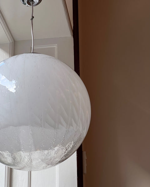 Large vintage white clear Murano ceiling lamp (D50)