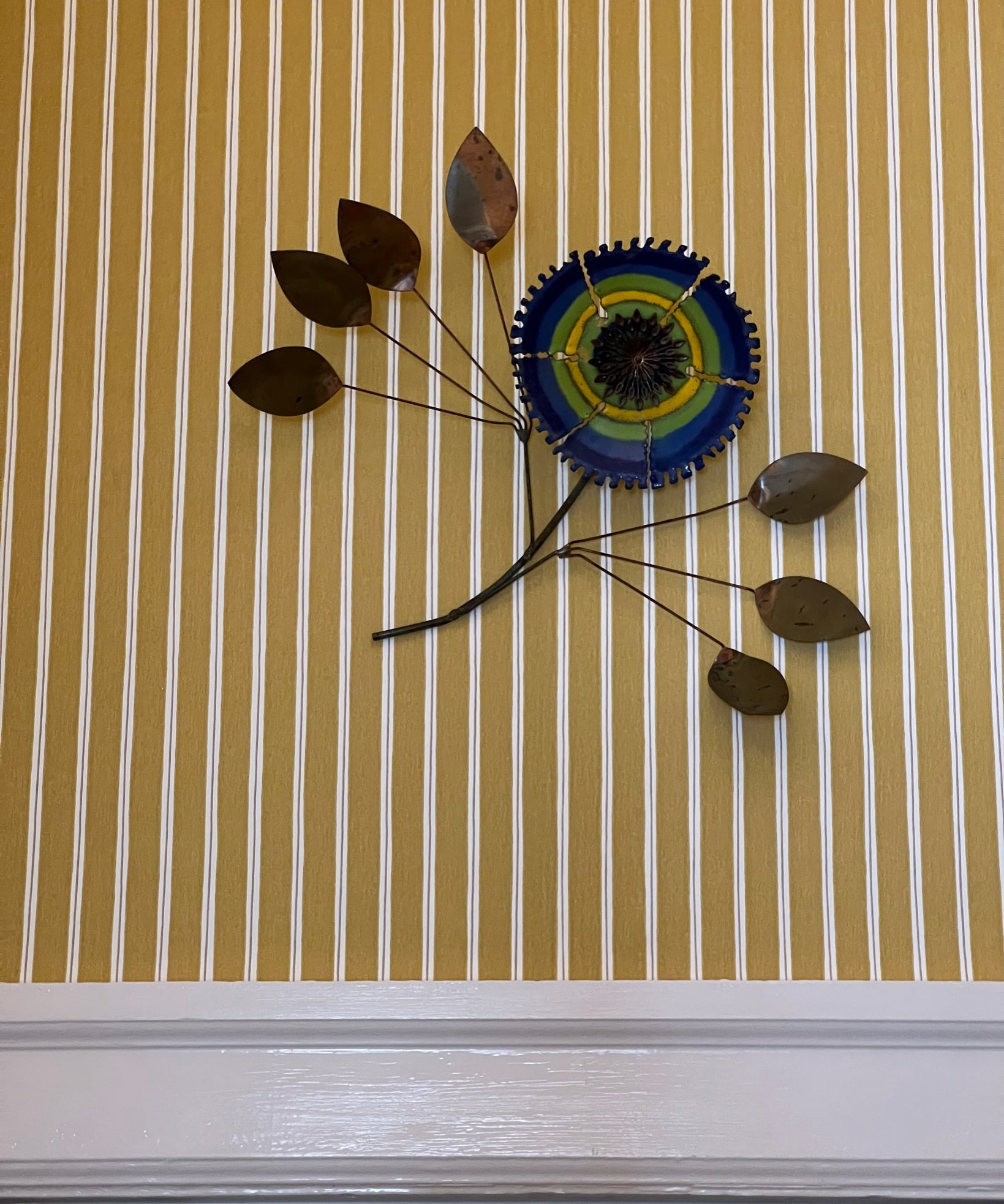 Vintage Curtis Jere blue enamel wall flower sculpture