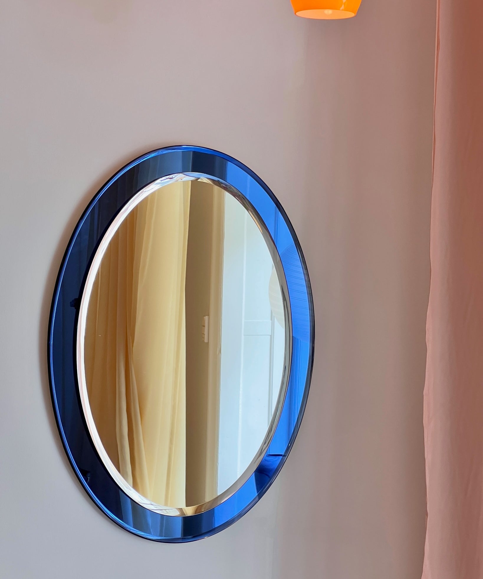 Vintage Italian mirror with blue mirror frame