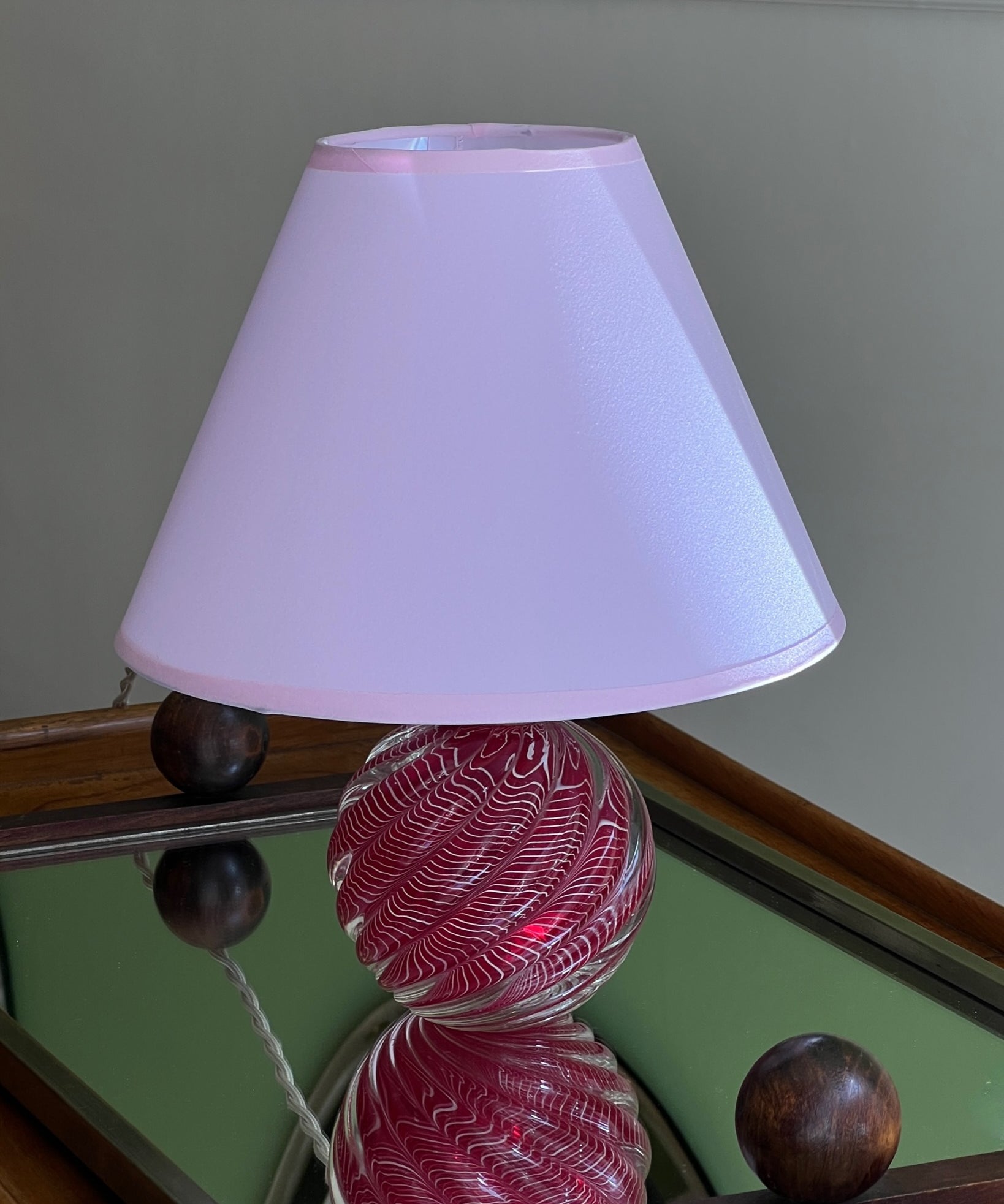 Vintage red swirl Murano table lamp