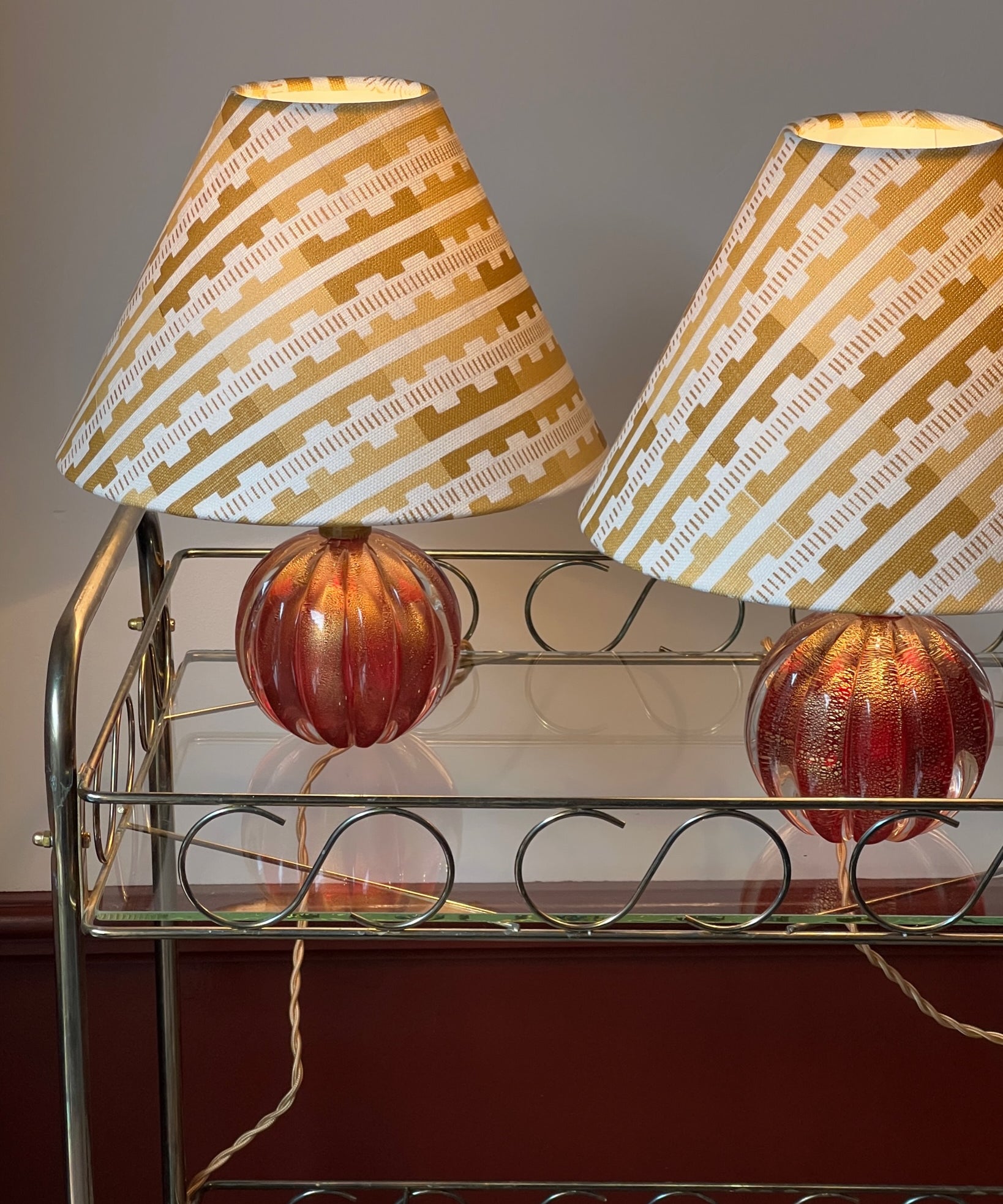 Vintage red/golden Murano table lamp (incl. lampshade)
