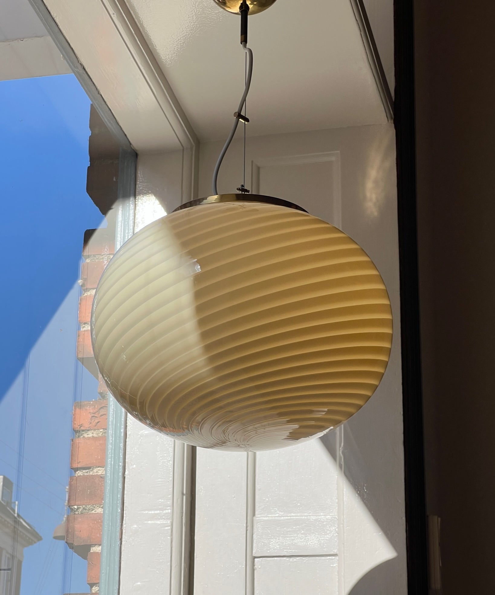 Vintage oval yellow swirl Murano ceiling lamp (D40)