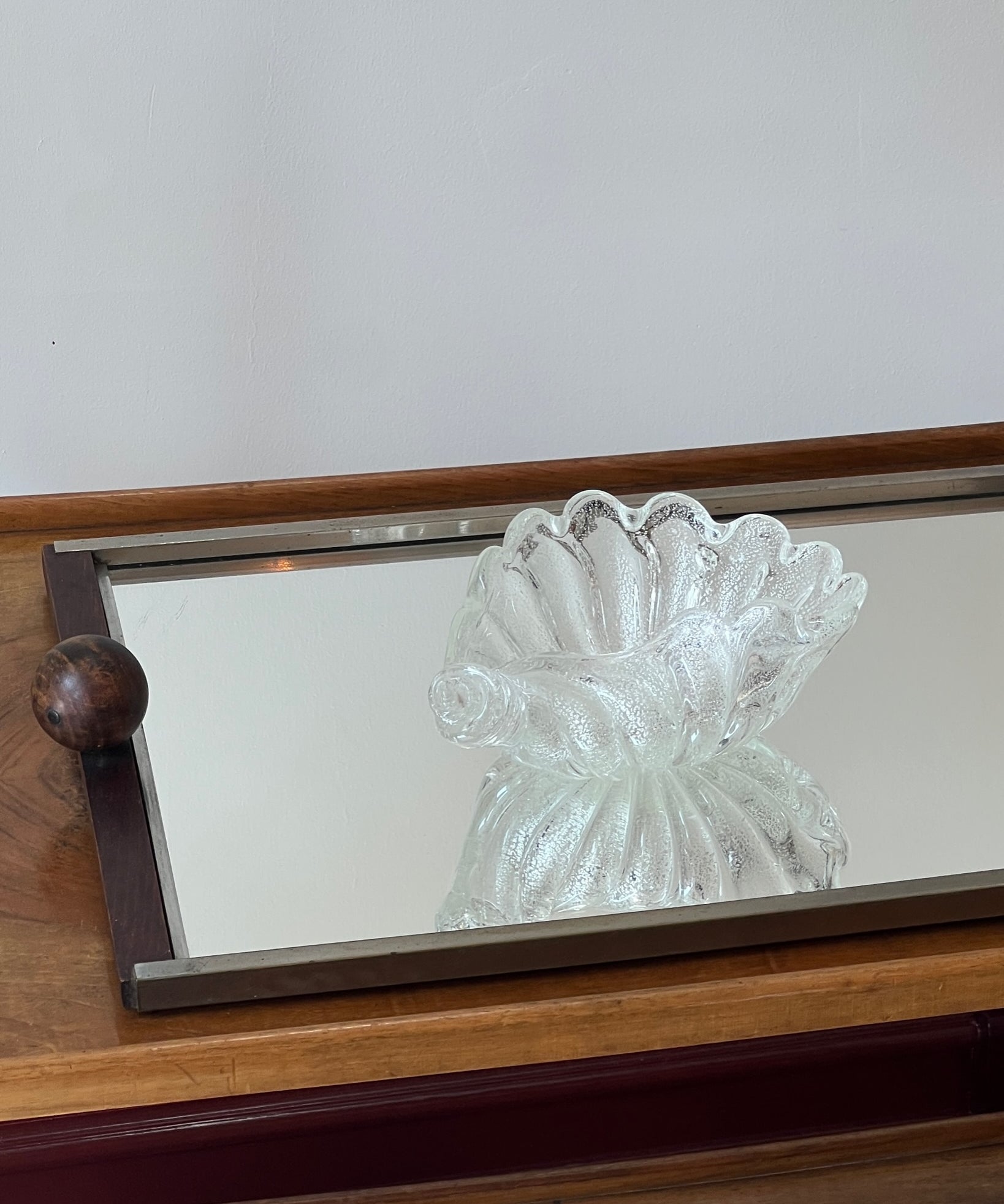 Vintage clear / silver Murano shell bowl