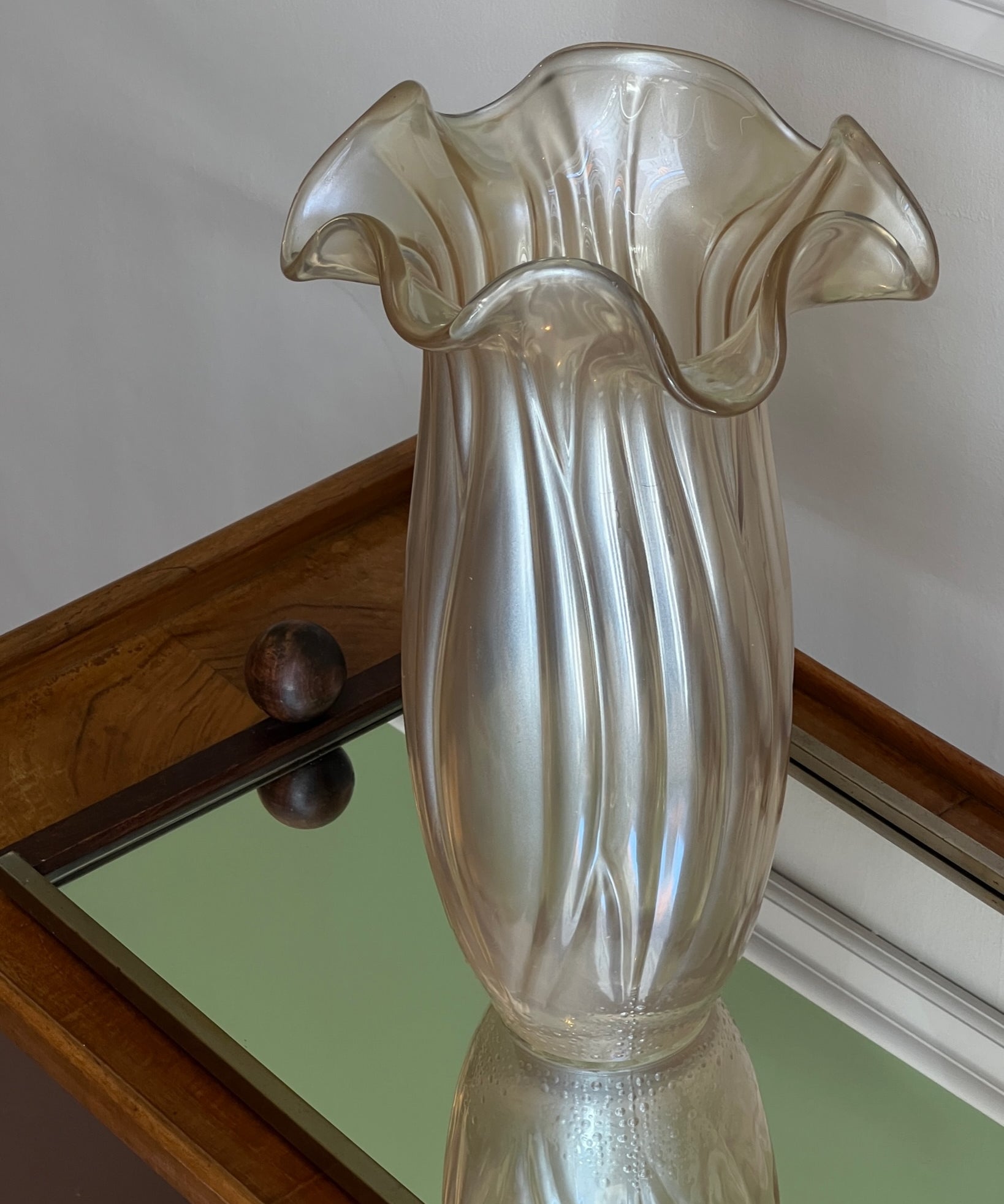 Vintage large clear/golden Murano vase