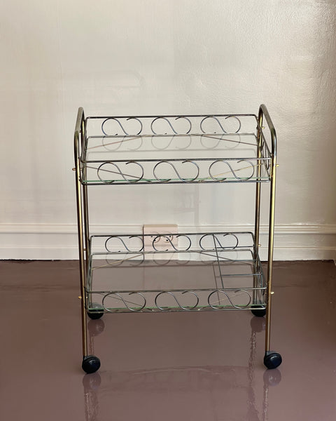 Vintage metal and glass trolley/table with wheels