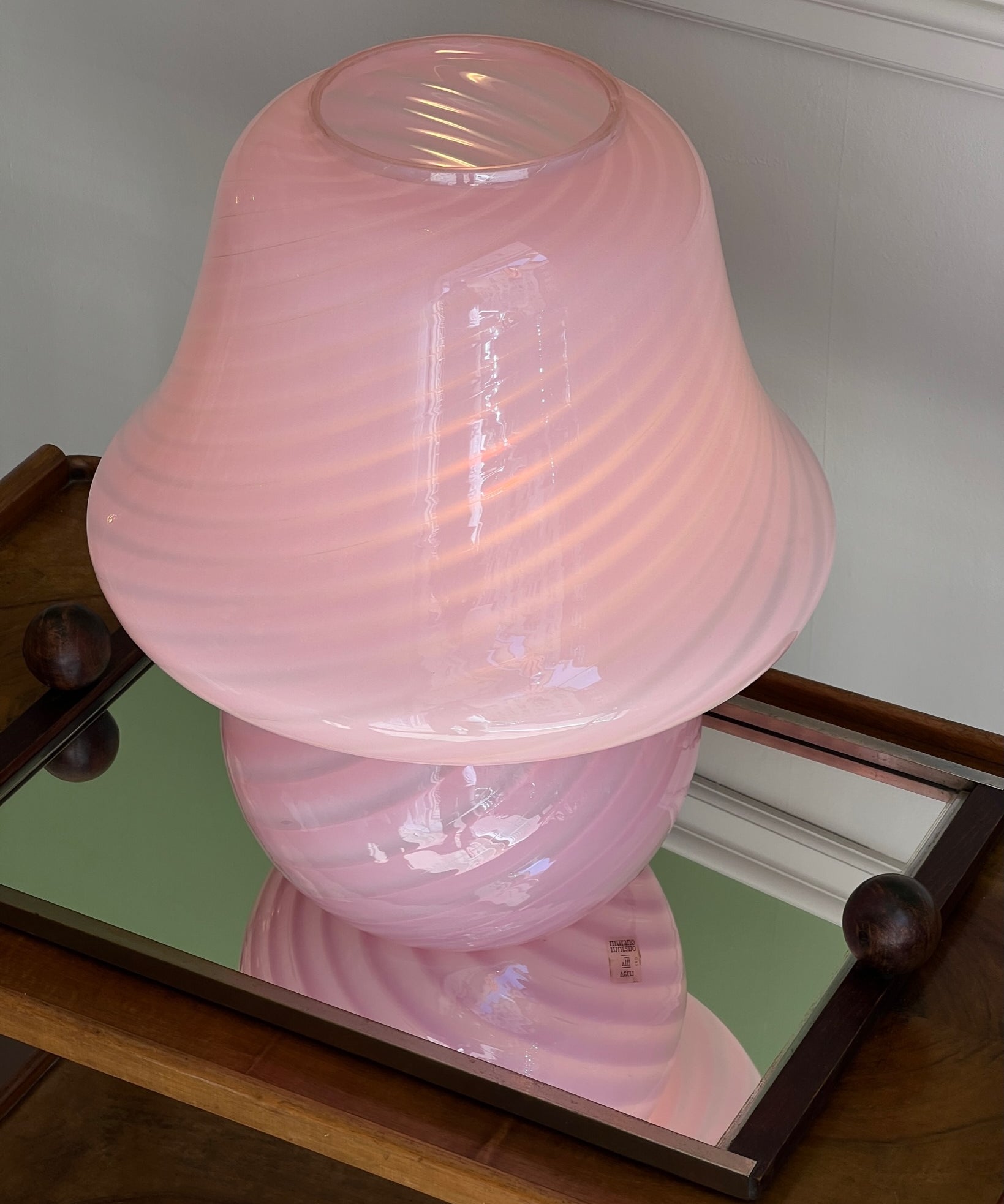 Vintage bubblegum pink Murano mushroom table lamp - Large