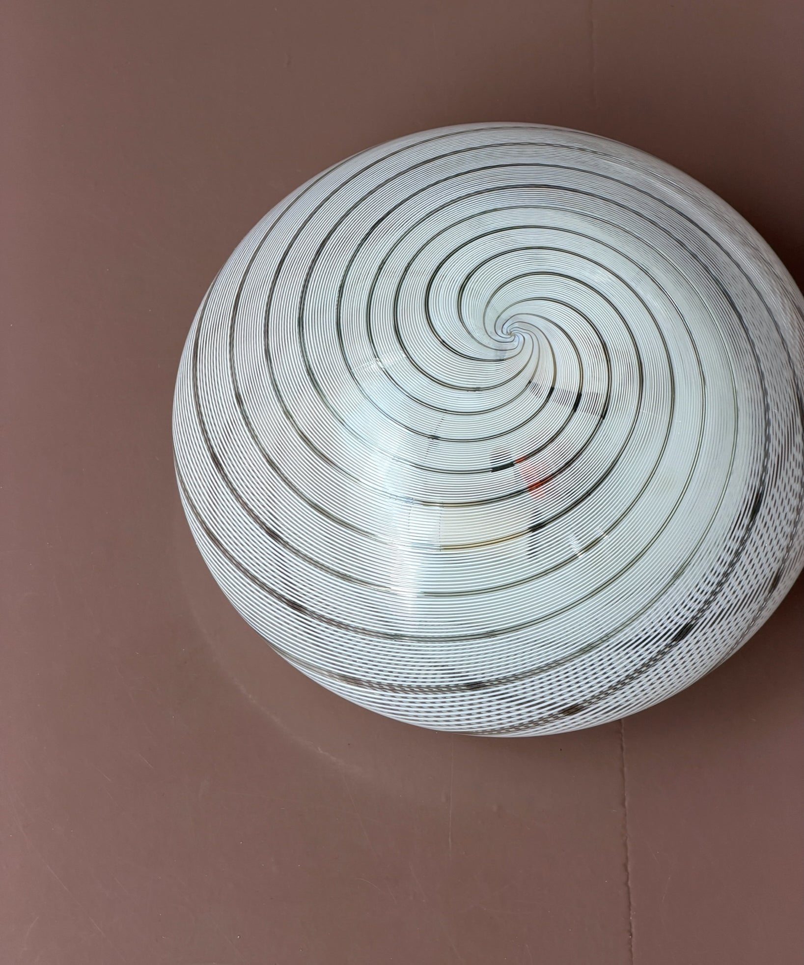 Vintage Murano clear/black/white swirl ceiling/wall lamp (D30)