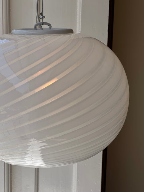 Vintage Murano oval white swirl ceiling lamp (D40)
