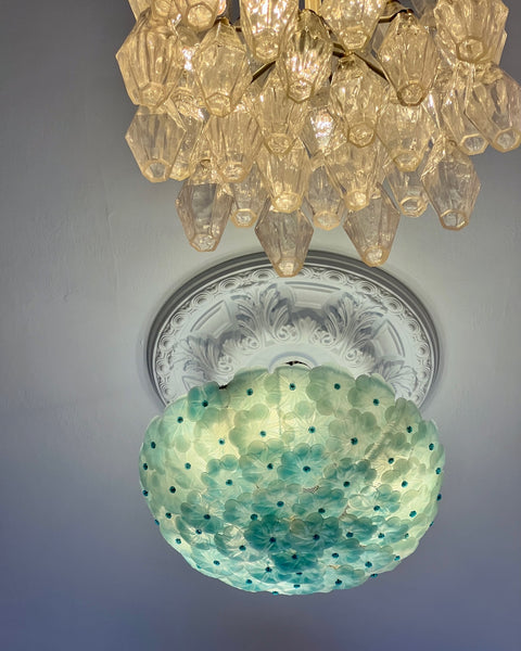 Large vintage blue Murano flower ceiling/wall lamp (D60)