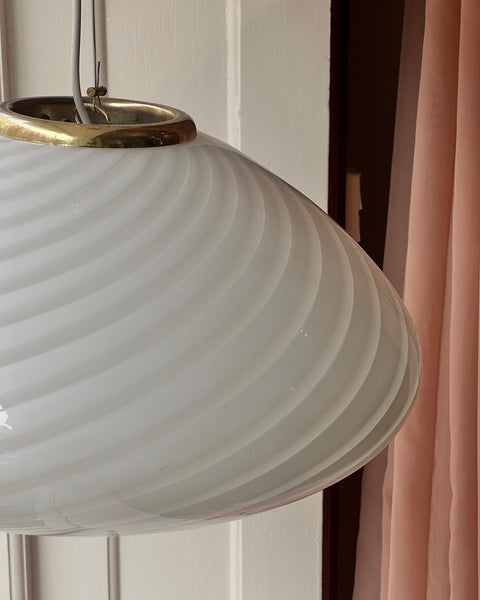 Large vintage oval white swirl Murano ceiling lamp (D50)