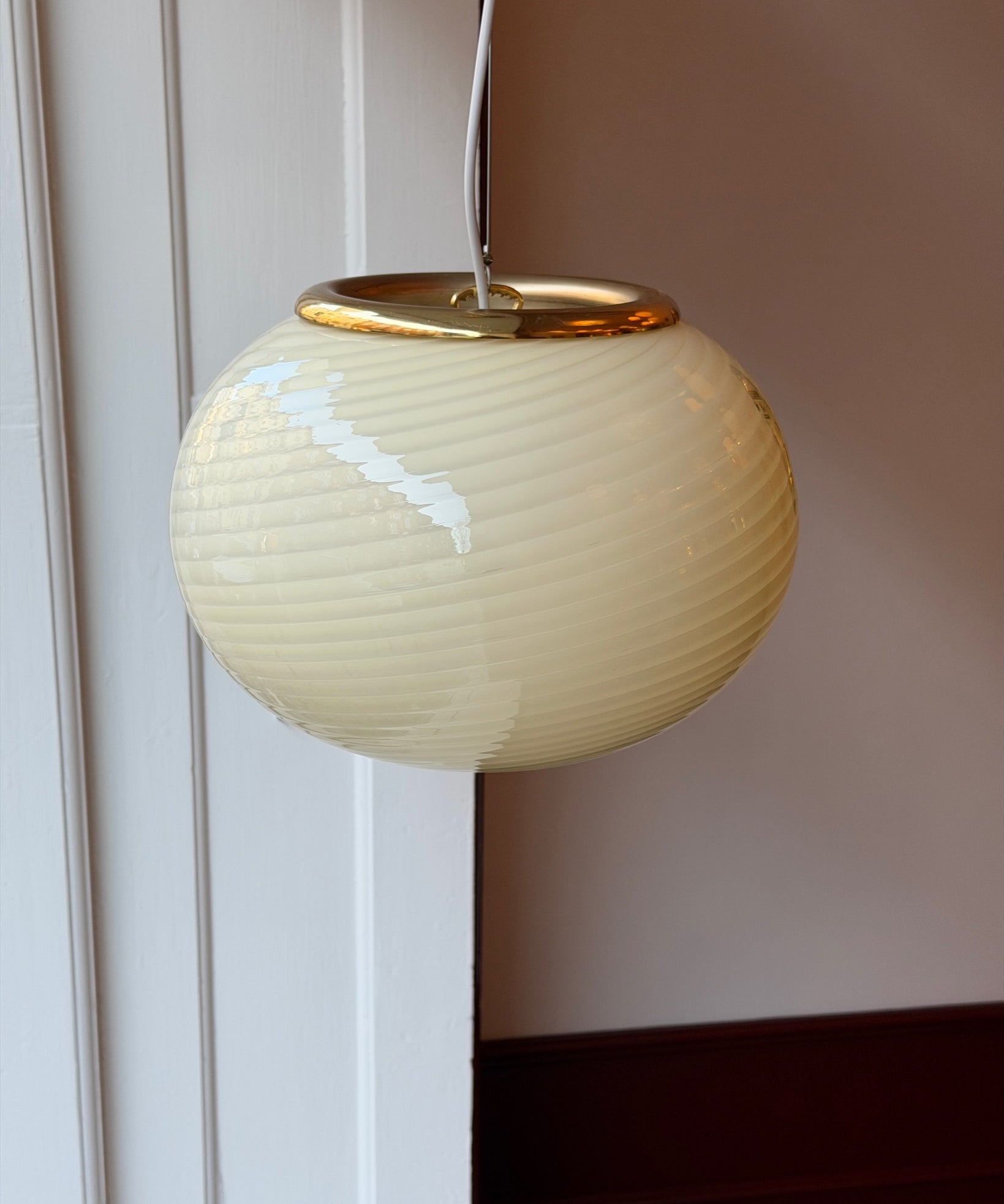 Vintage oval yellow swirl Murano ceiling lamp (D35)