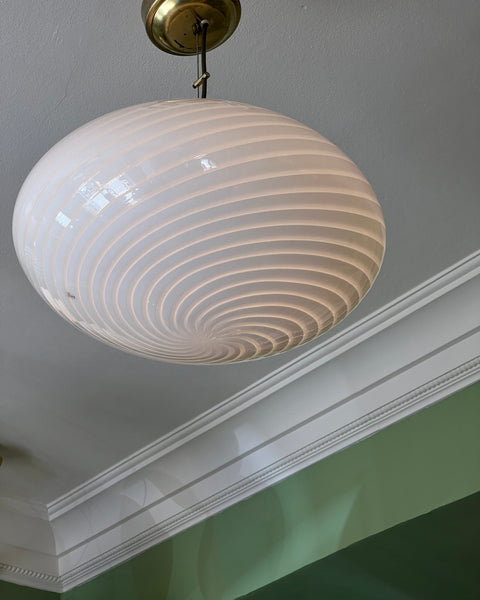 Vintage Murano oval white swirl ceiling lamp (D45)