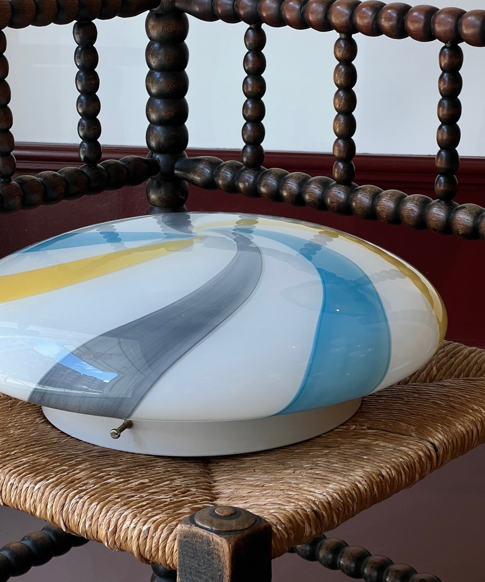 Vintage Murano white/blue/yellow swirl ceiling/wall lamp (D35)