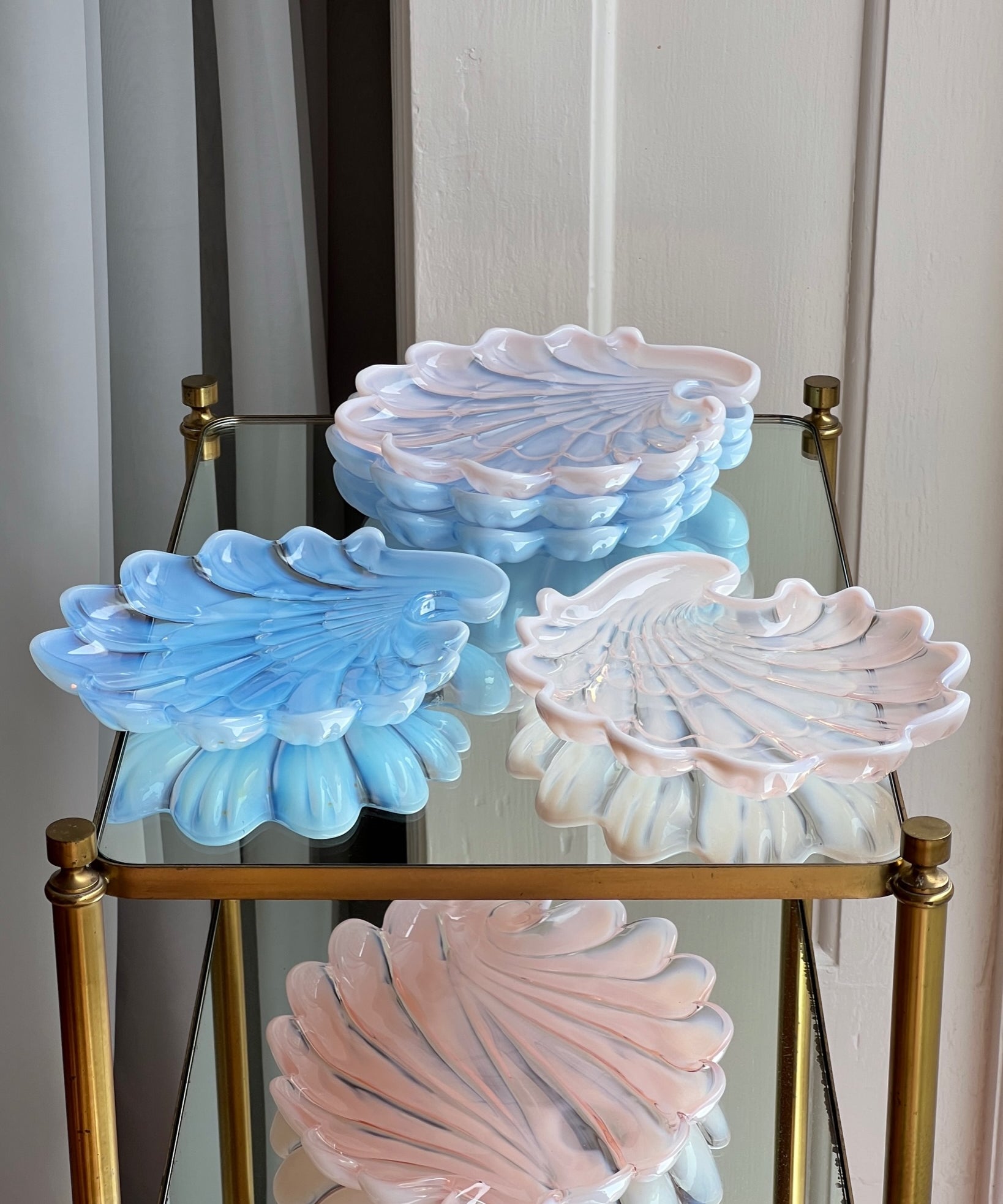Vintage opal blue shell plate
