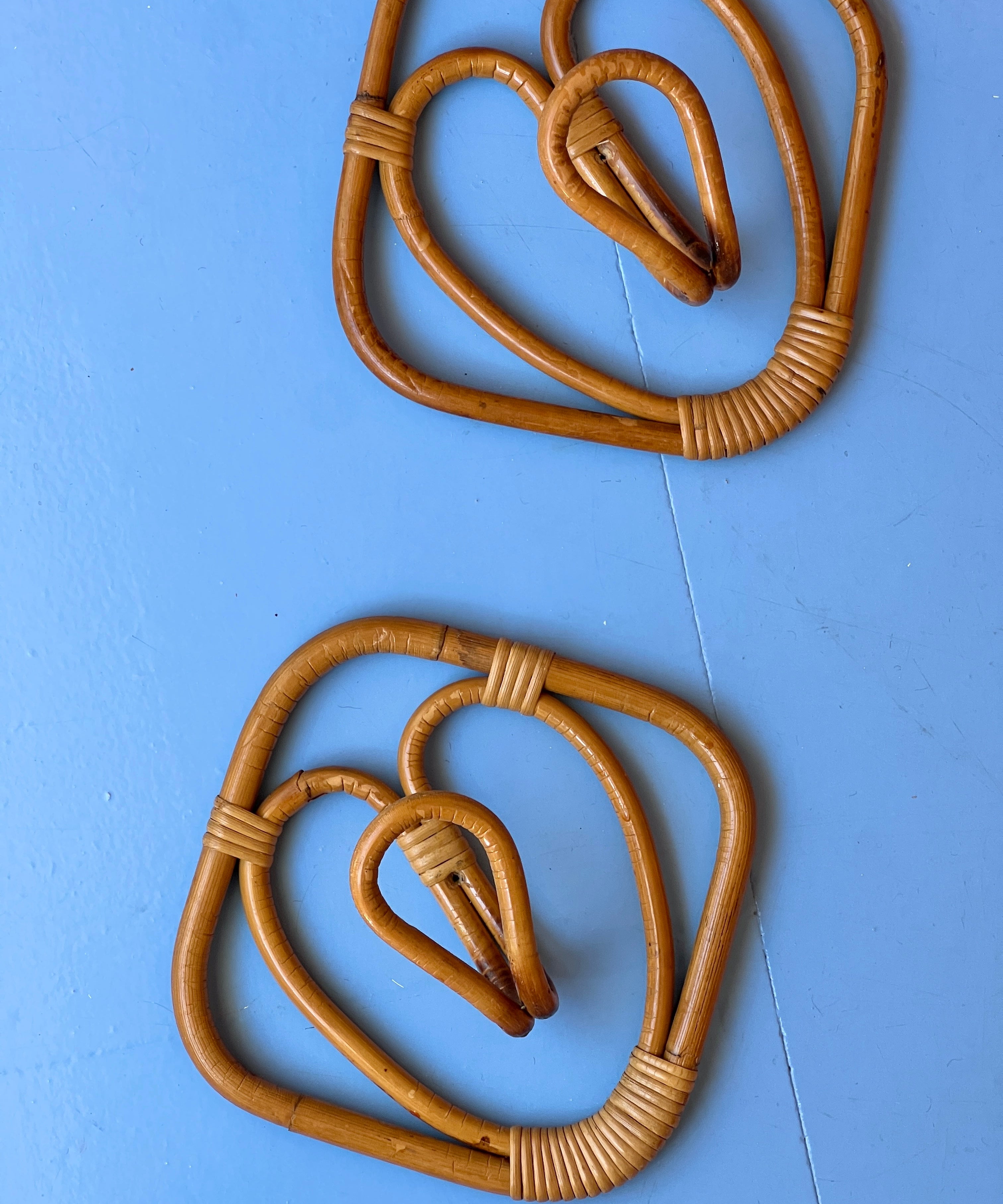 Set of vintage rattan coat hooks
