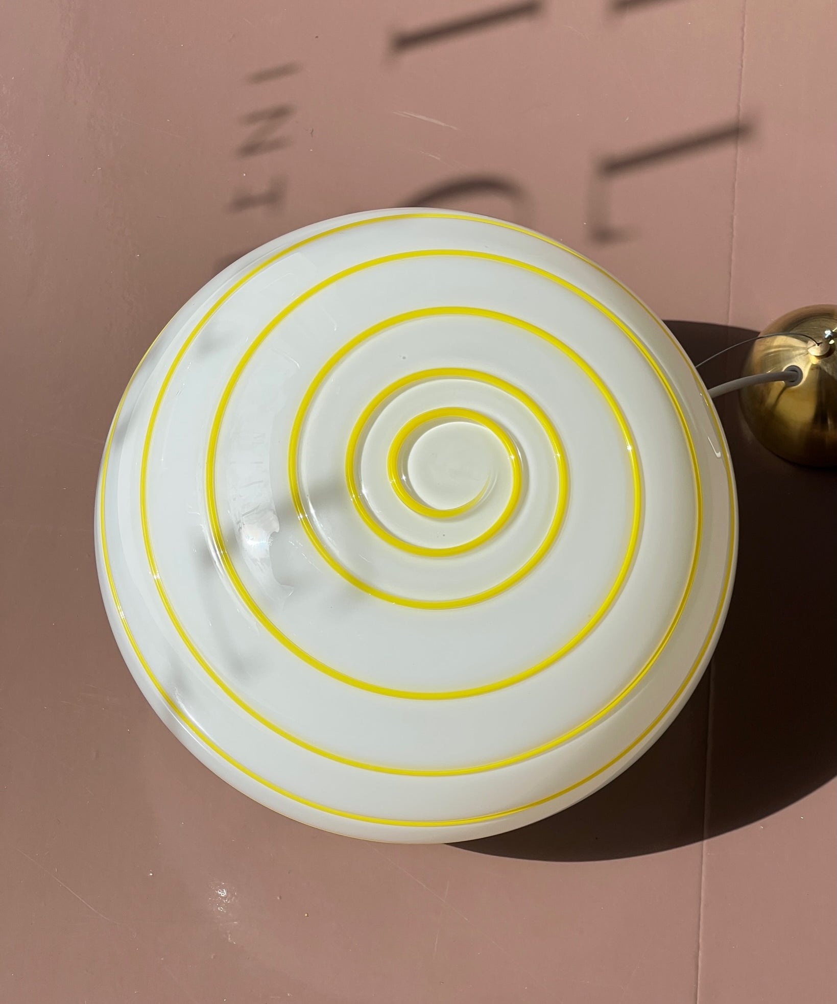 Vintage Murano oval yellow / white swirl ceiling lamp (D35)