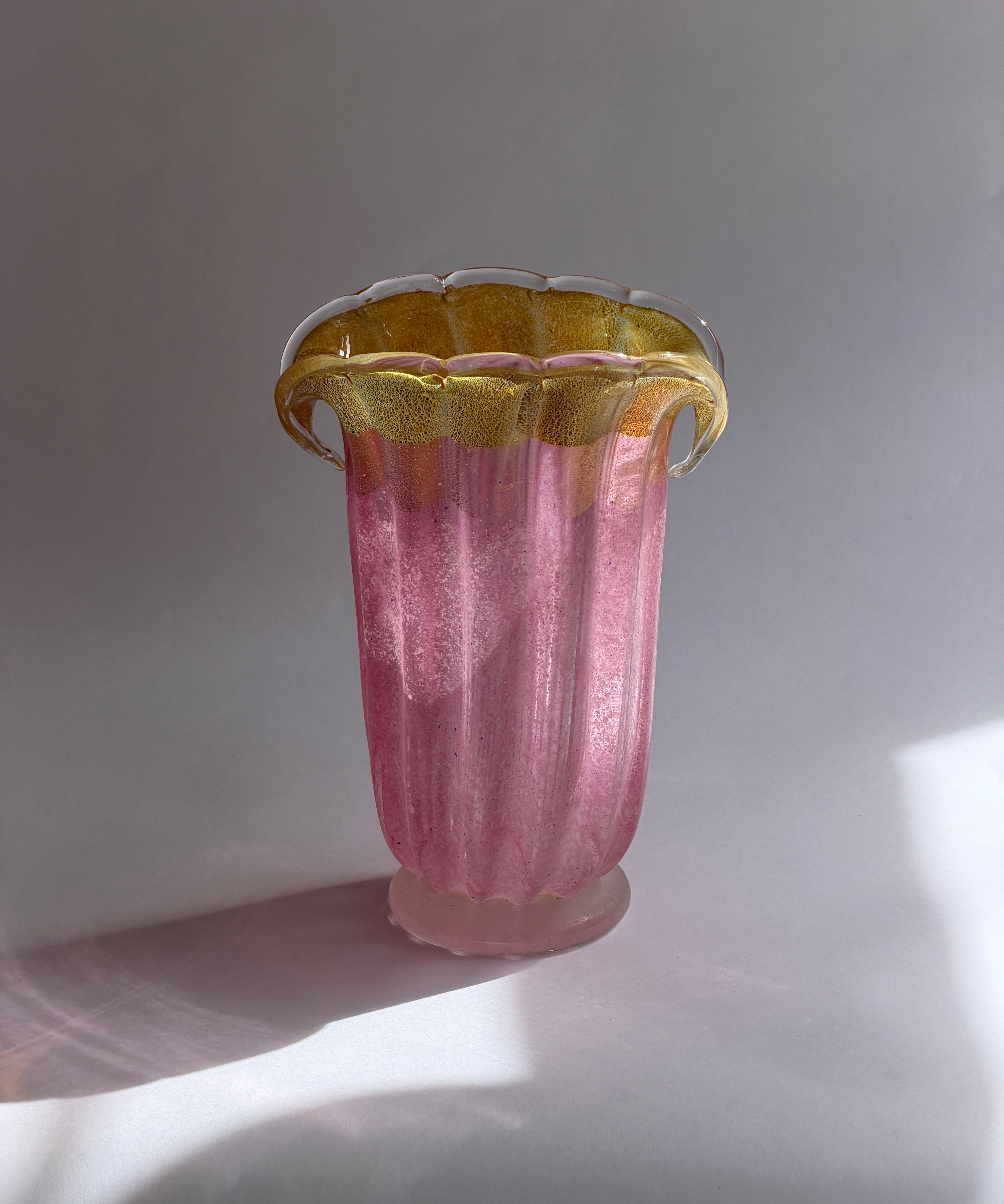 Vintage pink/golden Murano vase