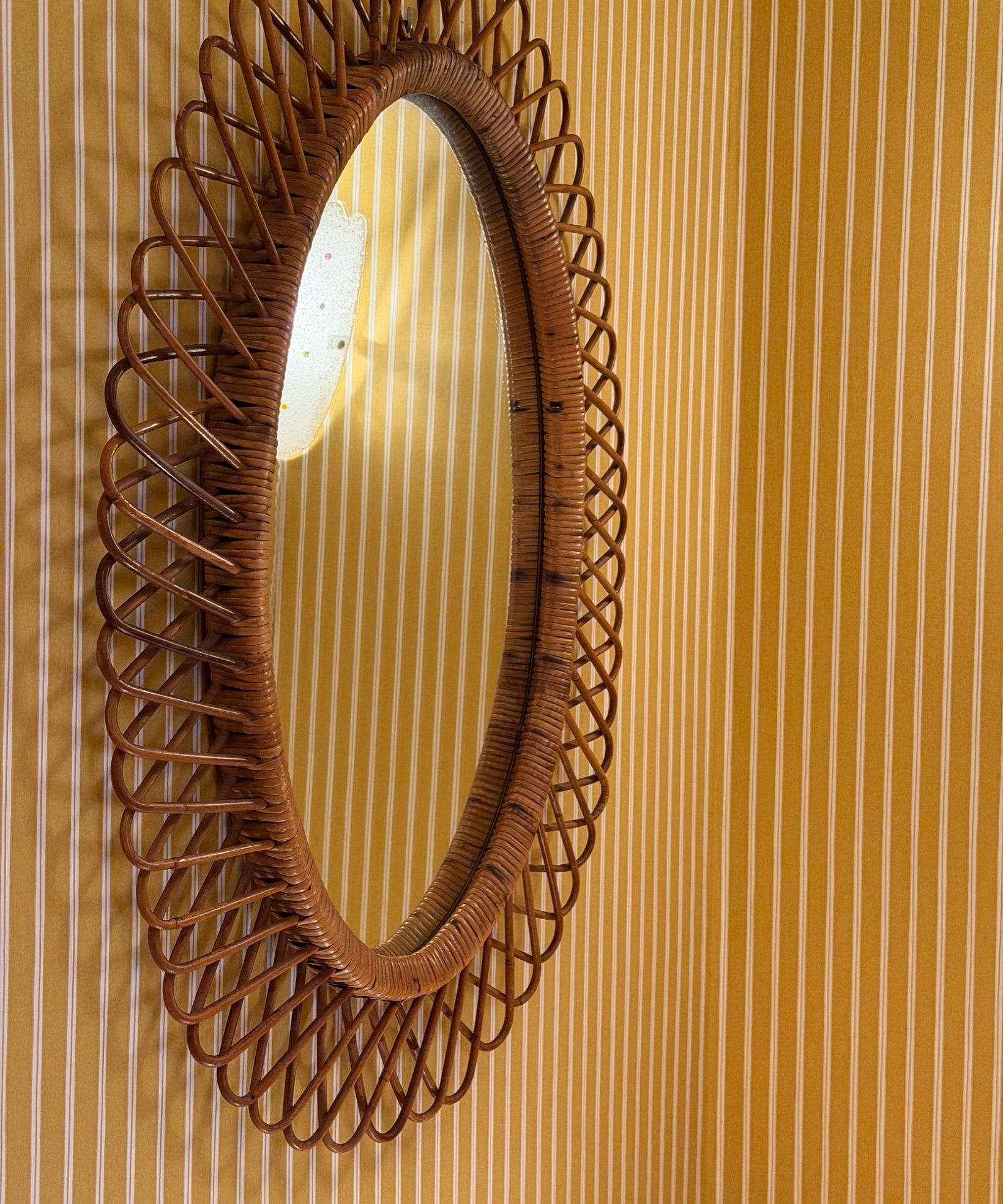 Vintage Italian mirror with rattan frame