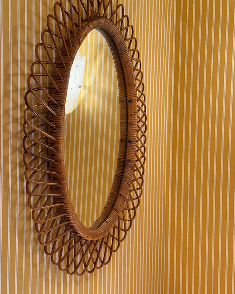 Vintage Italian mirror with rattan frame